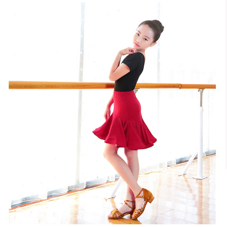 Новые Девушки Латинской платье для танцев балетки Танго Румба Qia Salsa латинская юбка для танцев дети латинский танец Асимметричная юбка с
