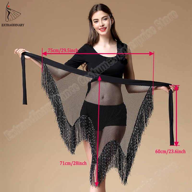 Женский пояс для танца живота, одежда с неровными эластичными длинными кисточками, с блестками, для латинских танцев, для танца живота, для хип-хопа, для талии, 3 цвета