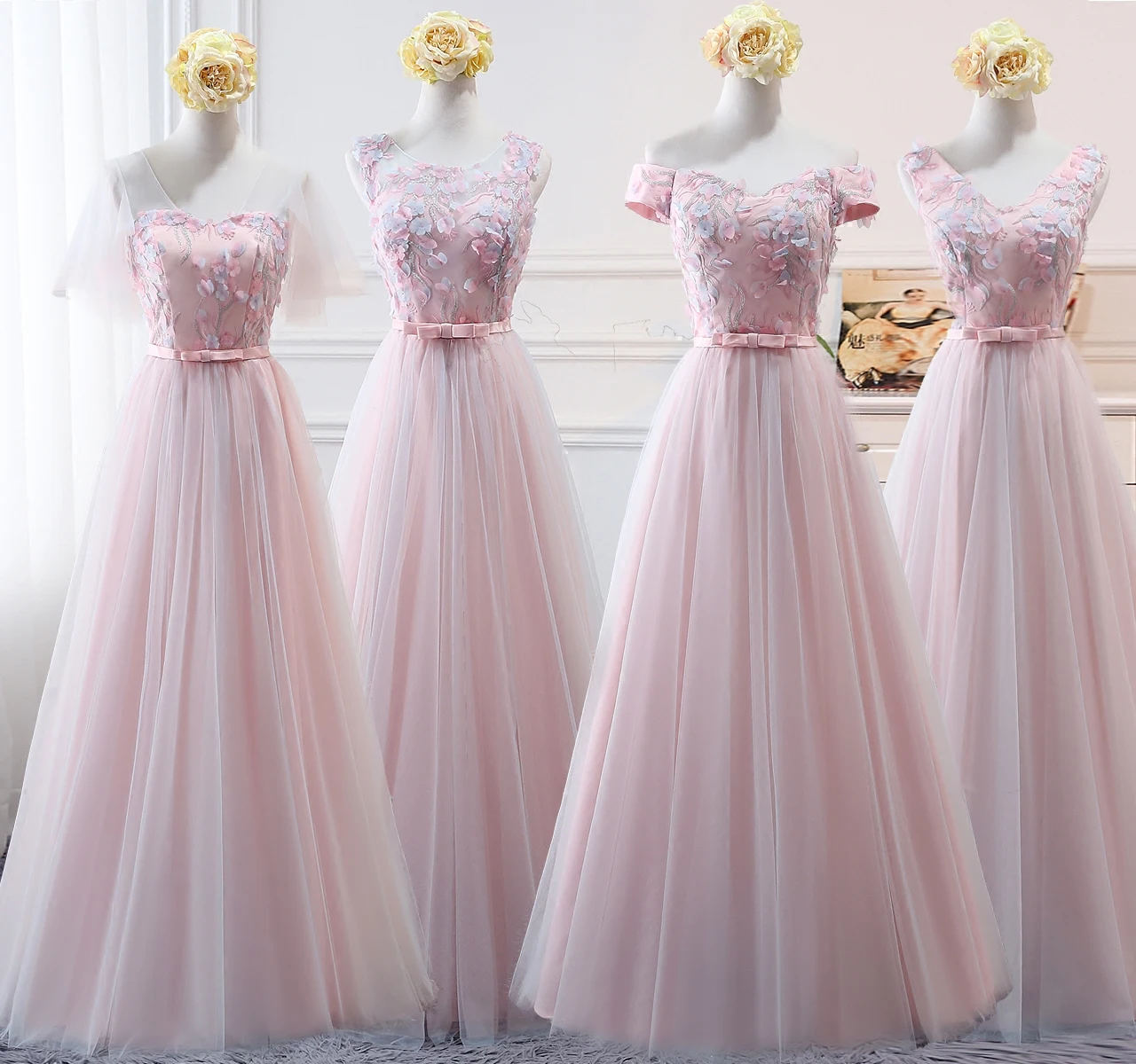 

New pink sexy deep V long lady girl women princess bridesmaid banquet party party dress gown