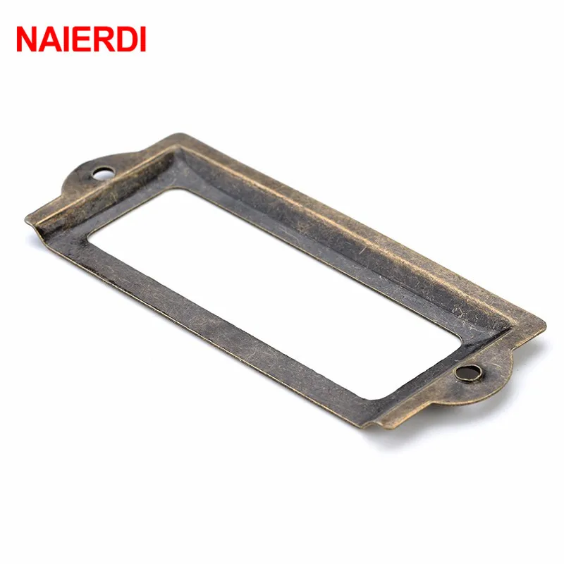 NAIERDI 10pcs 82*30mm Handle Antique Brass Label Pull Frame File Name Card Holder For Furniture Cabinet Drawer Box Case Hardware NAIERDI 10pcs 82*30mm Handle Antique Brass Label Pull Frame File Name Card Holder For Furniture Cabinet Drawer Box Case Hardware