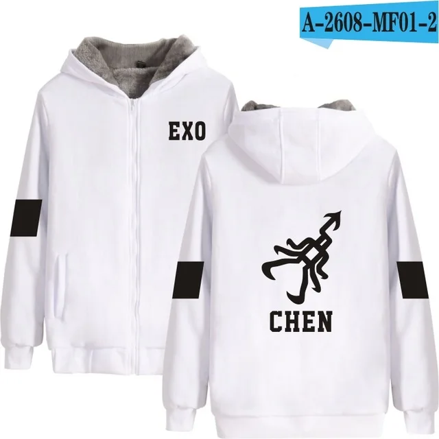 KPOP EXO зимняя толстовка флисовая теплая куртка утолщенное Пальто повседневные толстовки на молнии с длинным рукавом Толстовка мужская женская одежда - Цвет: white