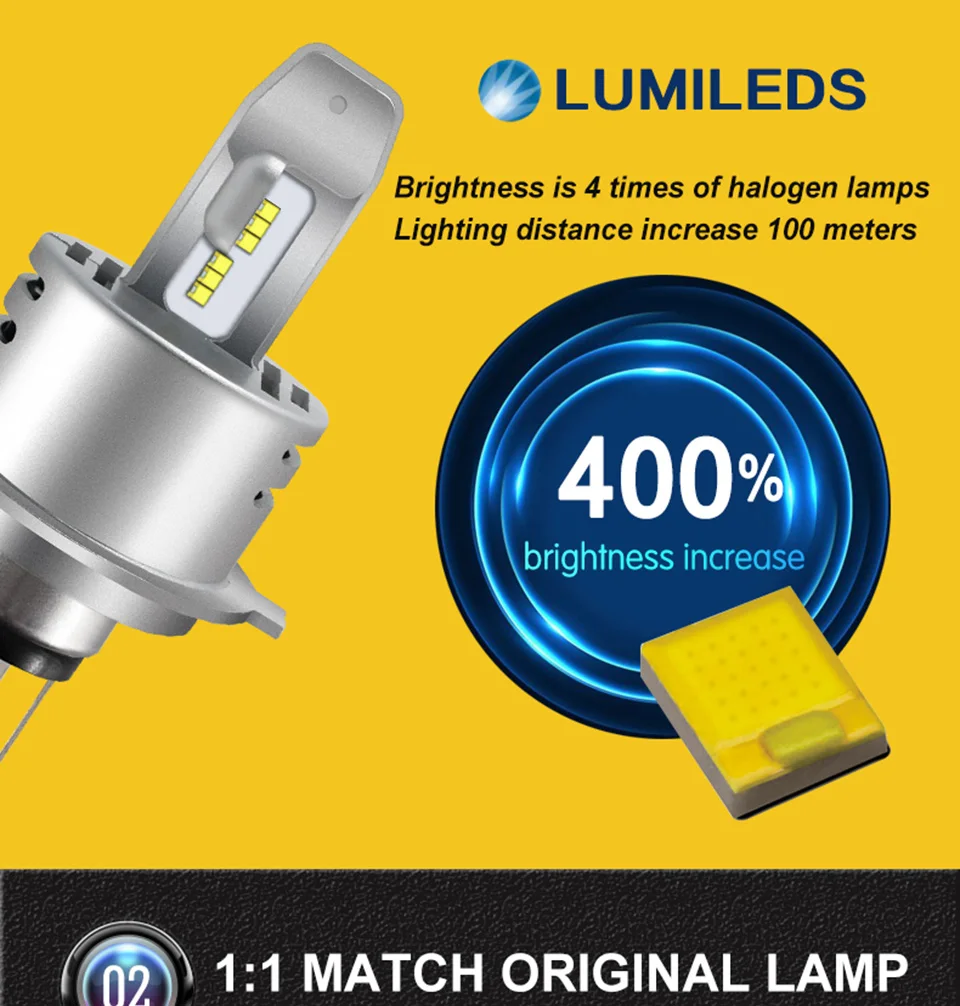 LED Car Lights H1 H4 H7 H11 9005 9006 Auto Headlamp Bulbs 12V 24V Cars Headlights 80W CREE LED Chips 6000K White Lamp (5)