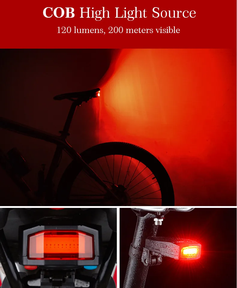 Perfect ROCKBROS Cycling Waterproof Anti Theft Bike Bicycle Smart Taillight Lamp Alarm Remote Control Safe Flashlight Bike Accessories 7