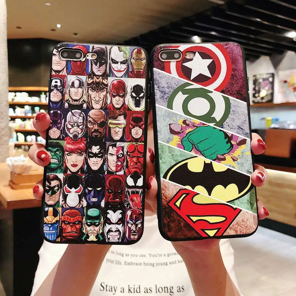 

NUOCDE Marvel Avengers DC Superhero Wall Art Phone Case for iPhone X XS Max XR 6 6s 7 8 Plus 3D Relief Silicone TPU Cases Cover