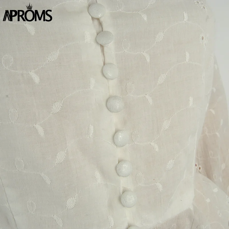 Aproms Sexy Square  Neck Long Sleeve Lace Crochet Blouse Shirt Women Button Down White Crop Tops Summer High Street Blusas 2020