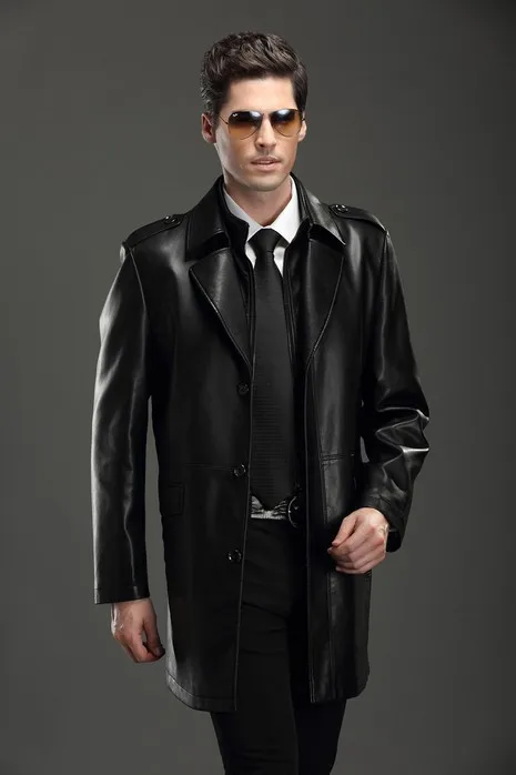 New Listing Winter Fashion Men's Leather Long Coat Male Luxury ...