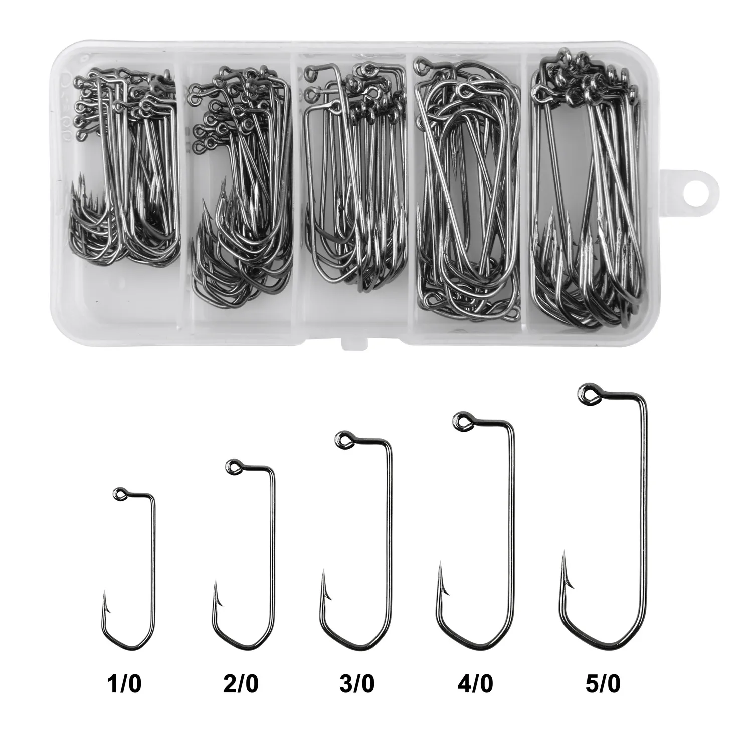 

100pcs/box 150pcs/box Aberdeen Jig Hooks with Barbed hook 90 Degree long shank Texas rig hook saltwater jigging fishing hook set