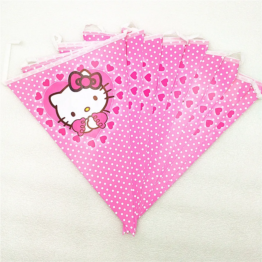 

1set paper banner pennant bunting Flag Hello Kitty Cat Kids Birthday party favors event party supplies baby shower decoration