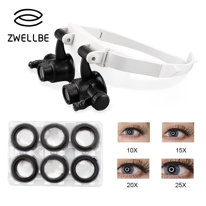 

Eyelash Extension Magnifying Glass 4 Lens Adjustable Headband Magnifier With Led Lights Lamp False Eyelash Loupe Makeup Tools