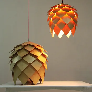 

European OAK Pinecone Wood Skrivo Pendant Lights Lamps Vintage DIY Creative Edison Bulb Japan Rural Suspension Hanging Lamparas