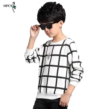 

New Design Sweater Autumn Kids Long Sleeves T-shirt Children Clothes Boys Knit jumper Pullover White Grid Patchwork Tee Tops Hot