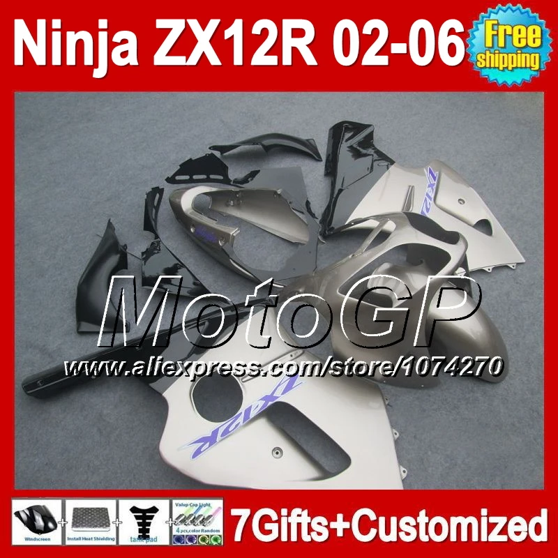7 подарки для KAWASAKI ниндзя ZX12R 02 03 04 серебро черный 05 06 P2358 серебристый blk ZX 12R 2002 2003 2004