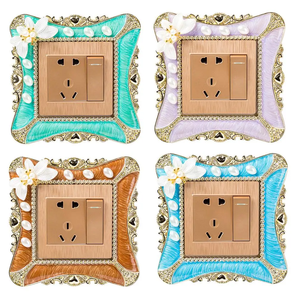 

1pc Pearl Flower Switch Sticker Square Cover Wall Light Socket Home Bedroom Decor 8.6*8.6cm Switch sleeve