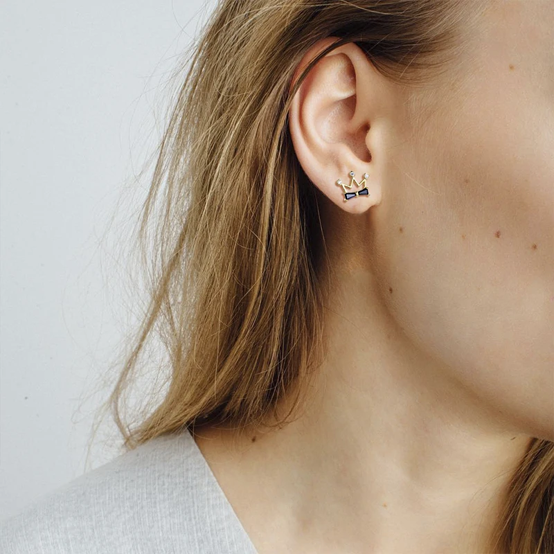 Lovely 925 Solid Real Sterling Silver Jewelry Stud Earrings For Women Friend Girl Lady Fashion classic Crown earrings