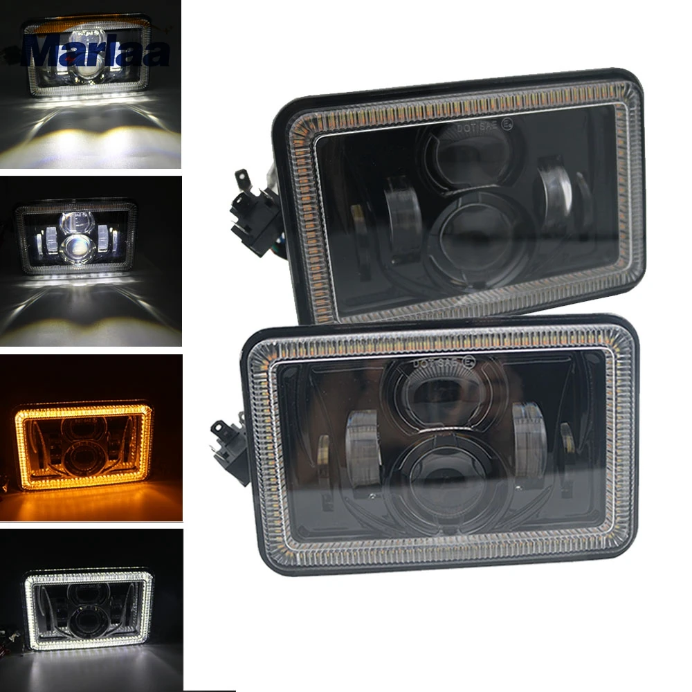 

2pcs 4X6 Inch Led Headlight Square Headlamp White Halo DRL Amber Turn Signal Sealed high/low Beam For Jeep Ford Trucks Offrord