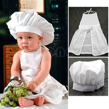 Cute White Cook Costume Photos Photography Prop Child Hat Apron Boys Chef Restaurant Waitress uniforms W11