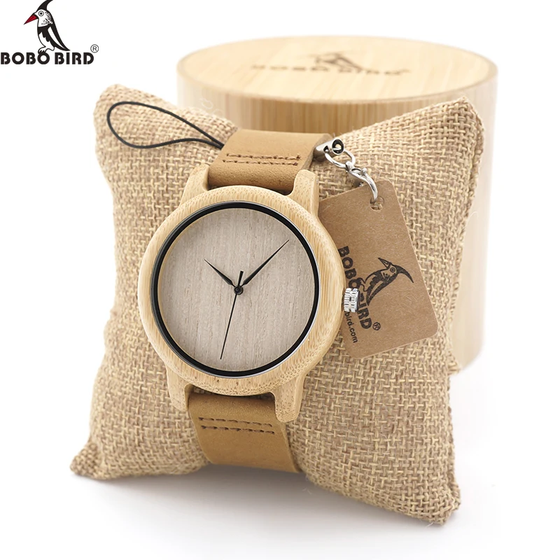 BOBO BIRD Men Natural Wood Bamboo Watches Women Vintage Wooden Male Ladies Watch With Leather Band in gift box custom logo