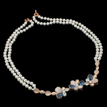 14 Inch Strand Cheap Jewelry Fashion with Cats Eye brass foldover clasp Flower Natural Freshwater Pearl Necklace