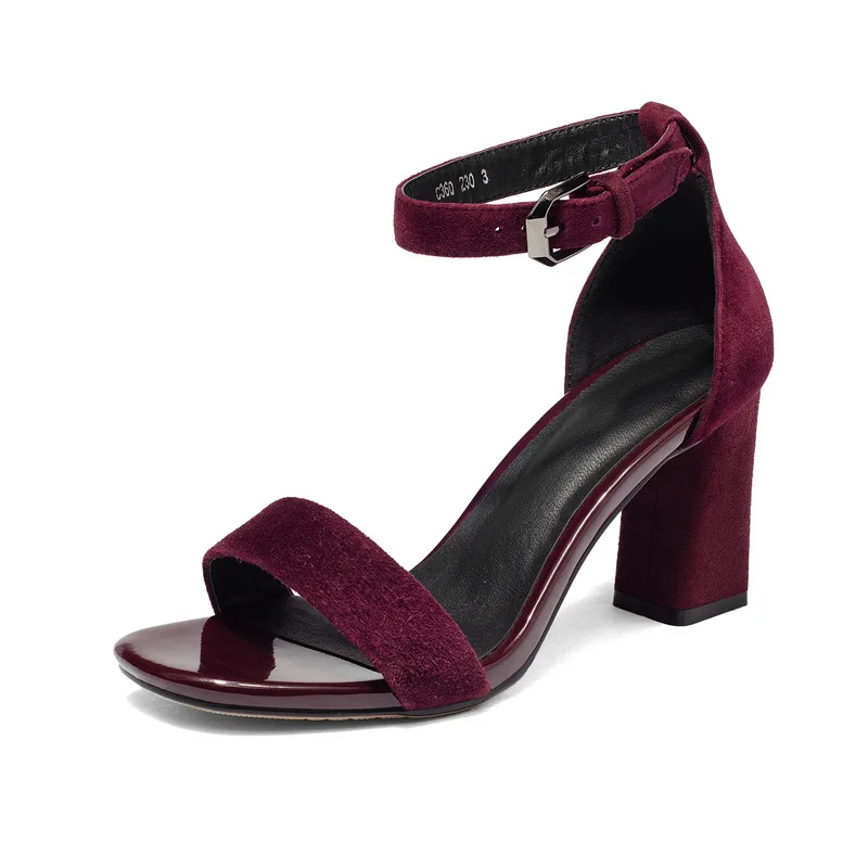 

OLOEY 2018 new summer women's sandals with high-heeled word buckles Square-shaped adult women's low shoes with high-heeled shoes