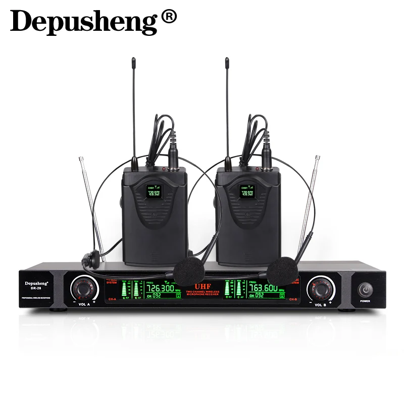 Depusheng VHF беспроводной микрофон системы доступны различные передатчик(ручной, Гусенек, bodaypack Mic - Цвет: Two headset