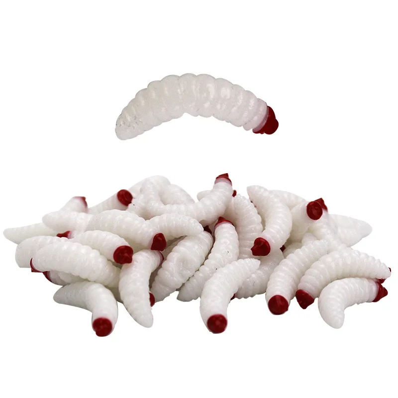 Promotion New Style Bait 50PCS 2.4cm 0.5g Maggot Grub Soft Fishing Lure Hooks Smell Worms Glow Shrimps Fish Lures Soft