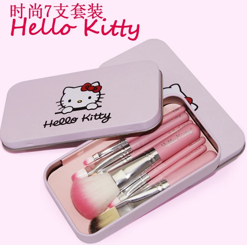 New 7pcs Hello Kitty Mini Pink Makeup brush tools Set pinceis de