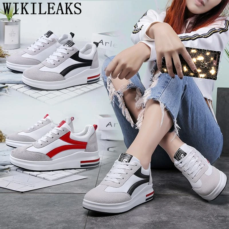 White Platform Sneakers Women JABASIC Women Genuine Leather