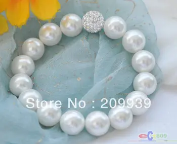 

huij 0057 Stretch 8" 12mm round white shell pearl bead bracelet