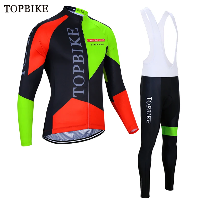 TOPBIKE Pro Bib Велоспорт Джерси комплект с длинным рукавом велосипедная одежда осень быстросохнущая MTB велосипедная одежда для езды на гоночном велосипеде одежда - Цвет: Cycling Bib Sets