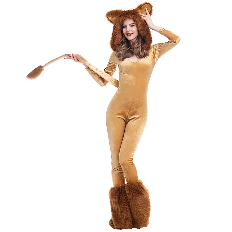 

S-XL Women Deluxe Lion King Costume Lady Animal Party Carnival Halloween Cosplay Costumes Fancy Movie Role Jumpsuits