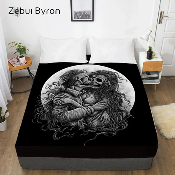 

3D Custom Bed Sheets With Elastic,Fitted Sheet Queen/King,Two Skull kissing Mattress Cover 135/150/160x200 bedsheet,drop ship