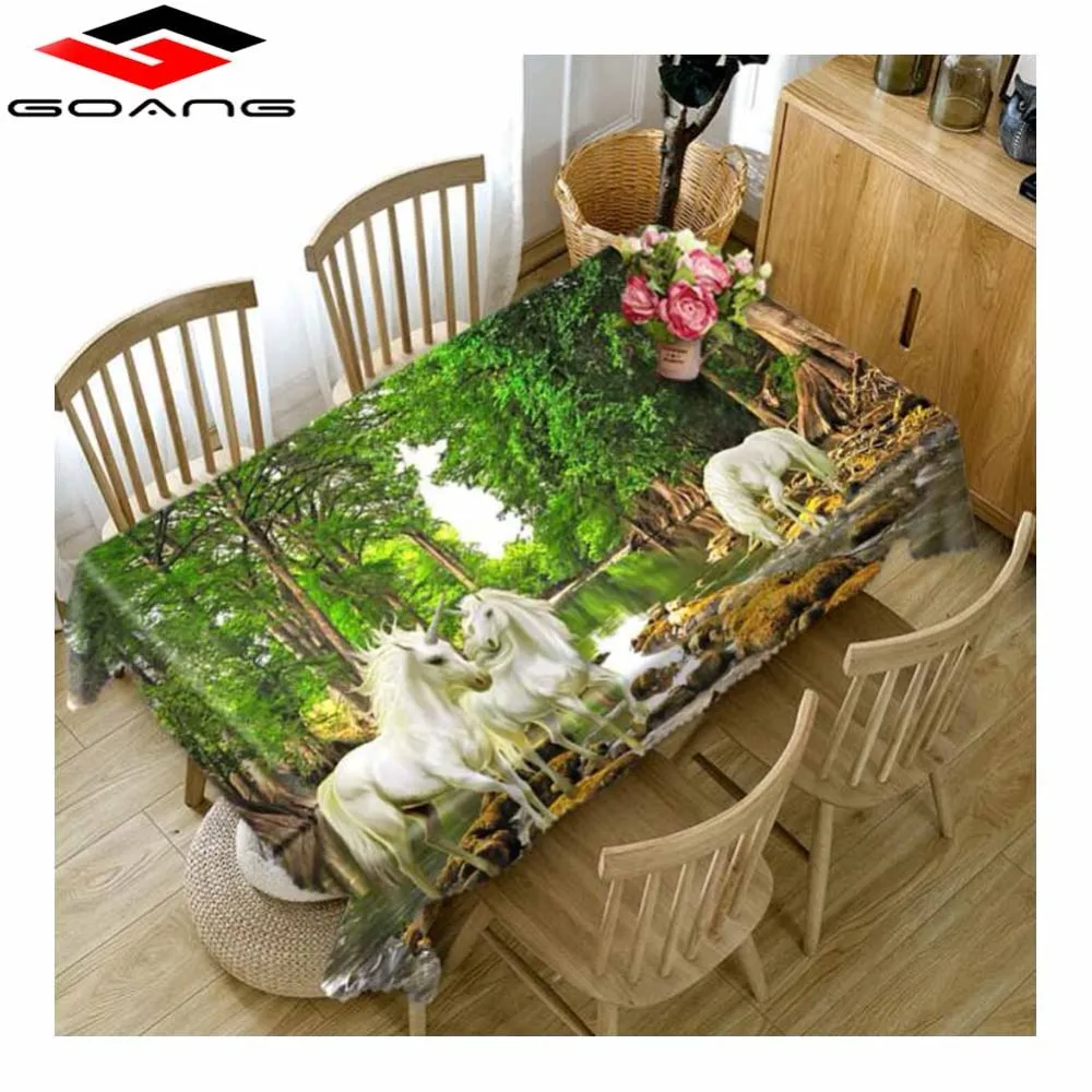 

GOANG 3D Tablecloth Wild Animal Forest White Unicorn Pattern Waterproof Cloth Thicken Rectangular and Round Wedding Table Cloth