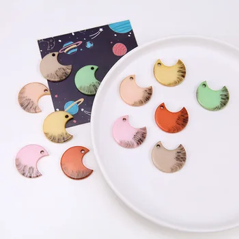 

Vintage style 50pcs/lot 22*25mm color print cartoon moon shape resin beads diy jewelry earring/bracelet pendant accessory