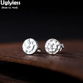 

Uglyless Handmade Knocking Face MINI Studs Unisex Round Stud Earrings Real Solid 925 Sterling Silver Fine Jewelry Thai Silver