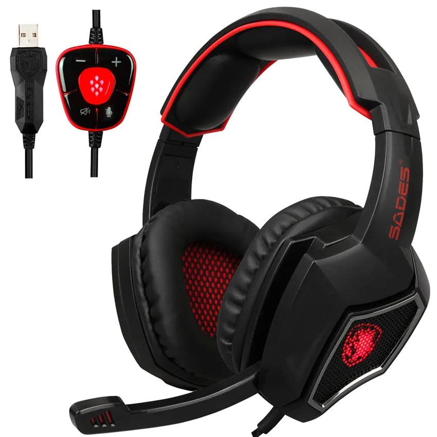 Sades дух волка компьютерные игровые наушники с микрофоном Led PC Gamer гарнитура