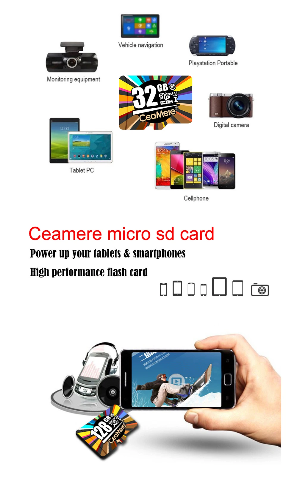 CeaMere Micro SD карта класс 10 UHS-1 8 Гб класс 6 16 Гб/32 ГБ U1 64 Гб/128 ГБ/256 ГБ U3 карта памяти флэш-память Microsd для смартфона