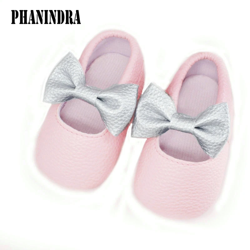 2018 New Baby Moccasins butterfly-knot Soft sole Tassels Baby girls dress shoes PU leather pink  infant Newborn Baby Shoes