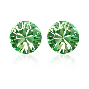 Классические круглые серьги-гвоздики с кристаллами от Swarovski модное украшение со стразами для женщин и девушек подарок жены 5,5 мм - Окраска металла: Peridot