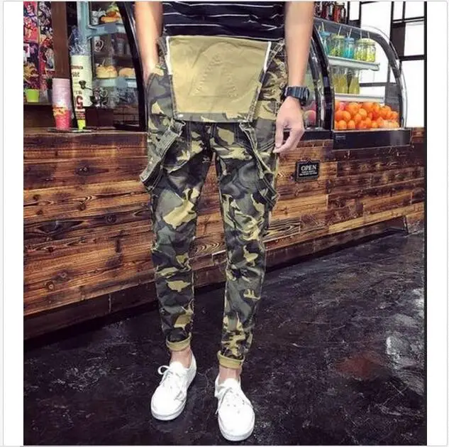 Fashion Men/'s Camo Slim Fit Pants Suspender Trousers Overalls Skinny Jeans Slim