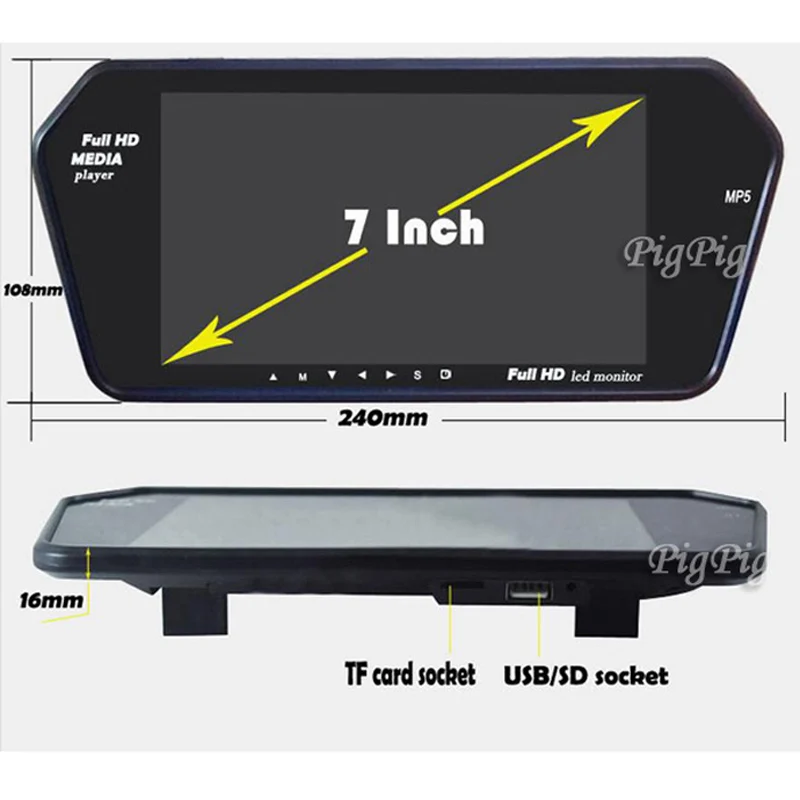 Koorinwoo Высокое разрешение 1024x600 TFT lcd 7 дюймов Парковка Обратный автомобильный монитор зеркало цифровой TF USB слот Bluetooth MP5 для автомобиля