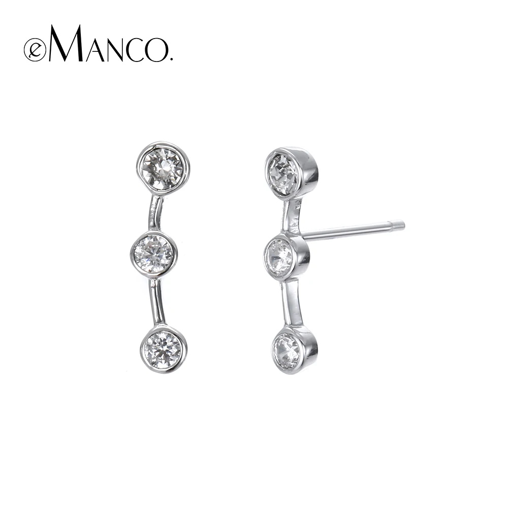 Fashion Stud Earrings Real Pure 925 Sterling Silver Earring For Women Luxury Three Cubic Zirconia Pierced Earring Fashion