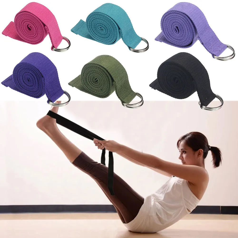 

Multi-Colors Women Yoga Stretch Strap D-Ring Belt Fitness Exercise Gym Rope Figure Waist Leg Resistance Fitness Bands Cotton