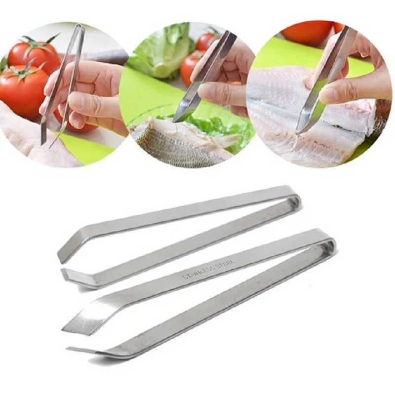 Kitchen Cooking Salad Serving BBQ Stainless Steel Tongs Fish Hair