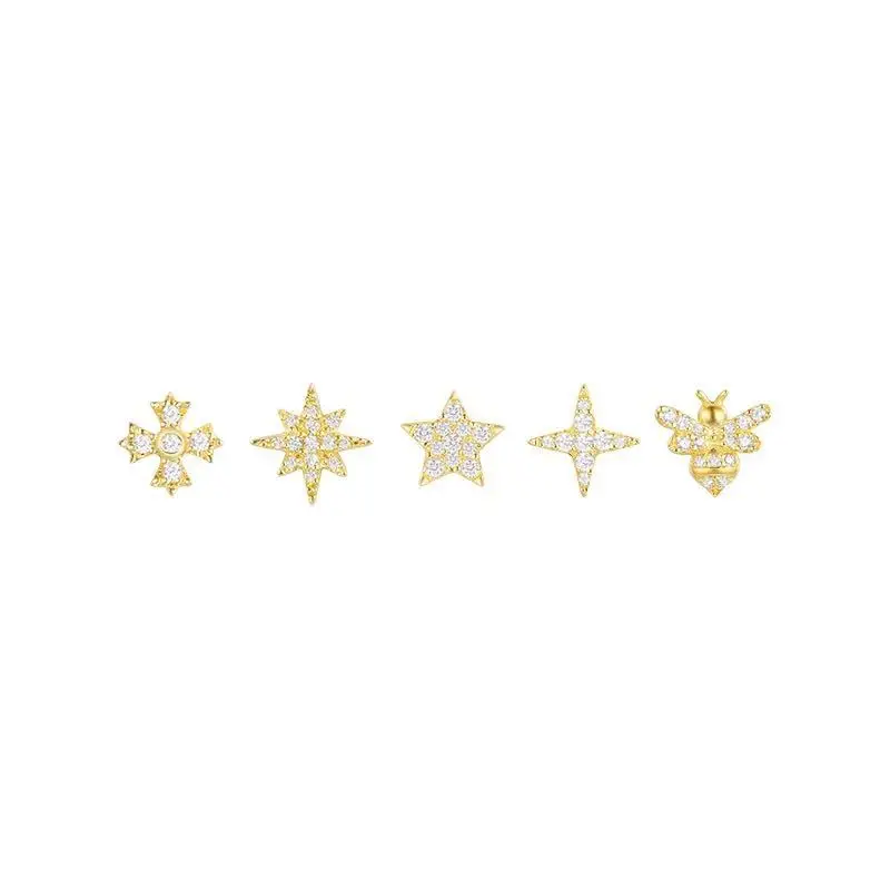 

[MeiBaPJ]Fashion Personality Golden Stars Stud Earrings Combination Genuine 925 Sterling Silver Earrings Jewelry For Women