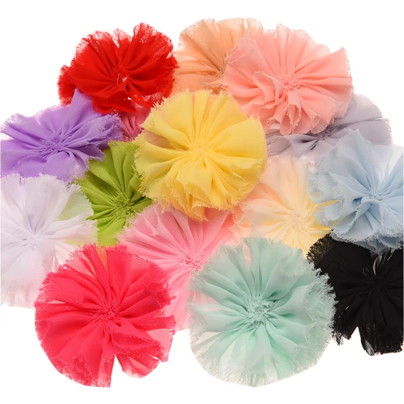

15PCS Chiffon Raw edge Flower 7cm Puffy Flower Shabby Chic Frayed Flowers Rosette Chiffon Flower Accessories No Clips