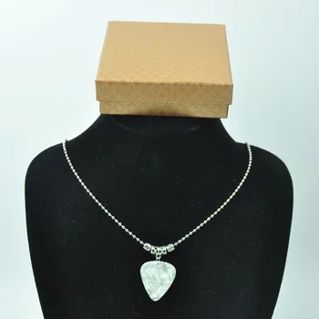 

Pearl White Guitar Pick Plectrum Tibetan Silver 24'' Necklace 2.4mm Bead Chain With Gift box