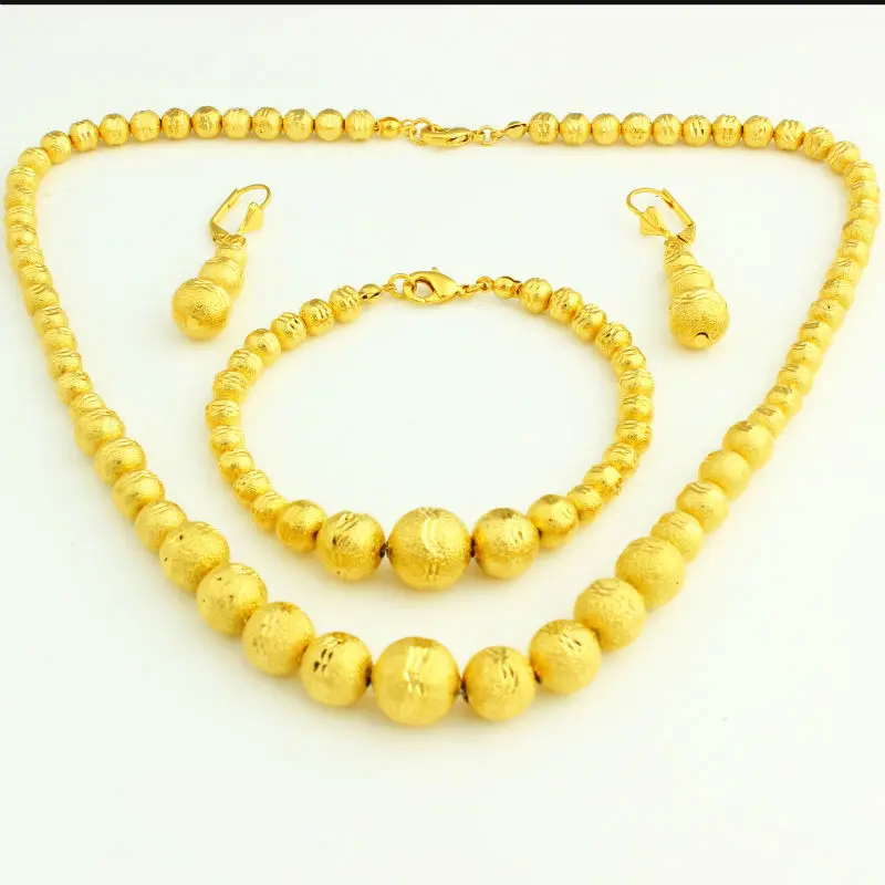 Günstige Gold Perle Set Schmuck 45 cm Halskette Ohrring 21 cm Armband Farbe Gold Schmuck Perlen Afrikanischen Äthiopischen für Frauen