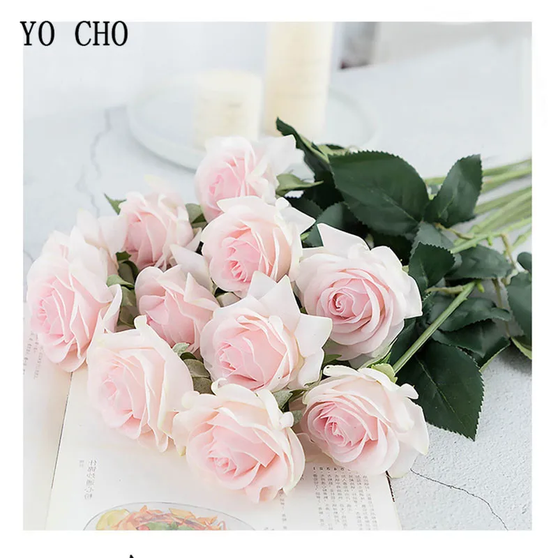 Artificial Flower Head Pink Rose Silk Flower Artificial Roses for Wedding Home Garden Decoration Fake Flower Bouquet  (33)
