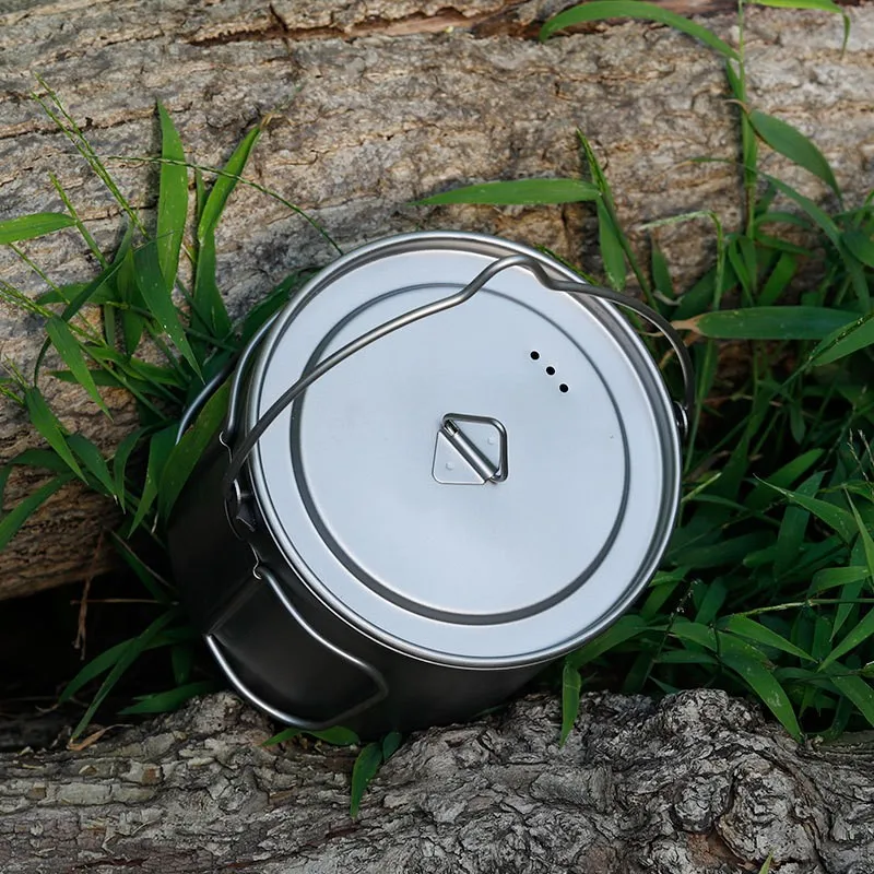 Titanio taza 900 ml ultra ligero al aire libre viaje vajilla café té camping taza de agua pot olla con tapa mango gancho