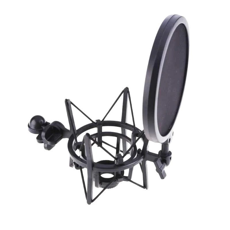 

Mic Shock Mount with Pop Shield Filter 180 Degrees Adjustment Holder Stand Bracket For Sound Recording Karaoke